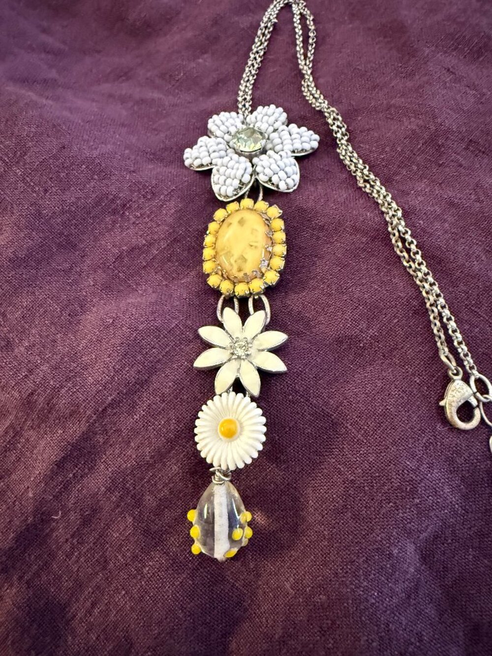 Bohm Anthropologie Floral Charm Pendant Necklace Yellow White Daisy Boho